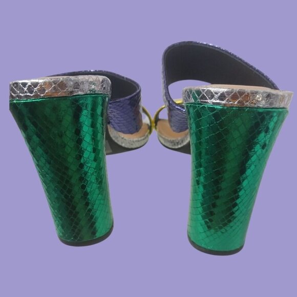 Cathy Din Faux Snake Skin Print Sandals Womens Metallics Purple Gold  Sz 6.5 - Picture 8 of 15